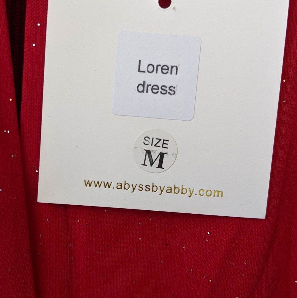 NWT, Abyss by Abby red dress with shimmer, high slit, asymmetrical train - Picture 3 of 4